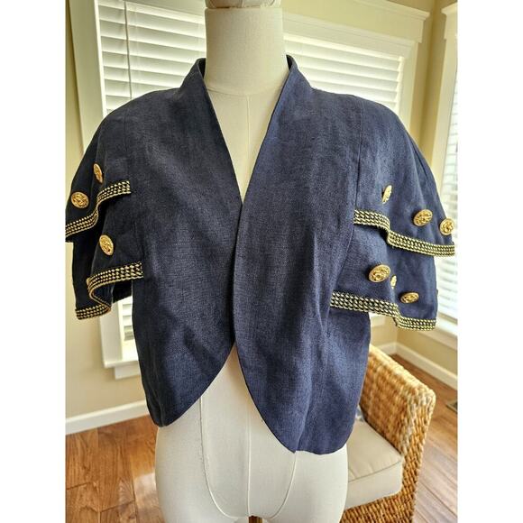 Vintage Charmade 100% Linen Open Blazer Jacket Women's Size 11/12 Coastal - Picture 3 of 10